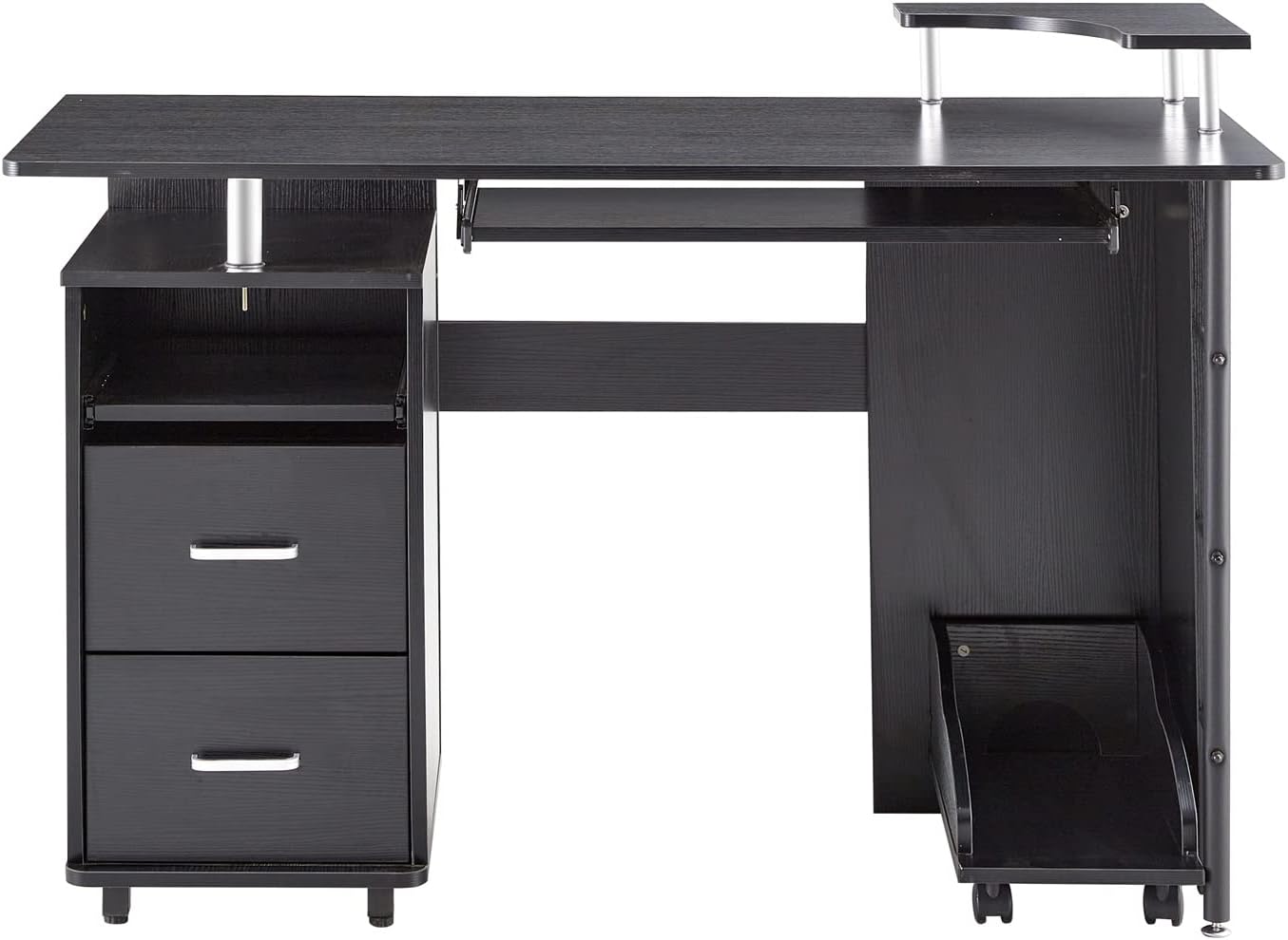 Solid Wood Computer Desk,Office Table with PC Droller, Storage Shelves and File Cabinet, Two Drawers, CPU Tray,a Shelf Used for Planting, Single, Black. 47.24''L 21.65''W 34.35''H