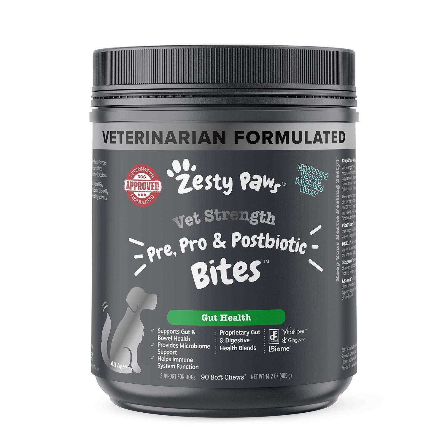 Zesty Paws Vet Strength Pre Post & Probiotic Gut Health Bites for Dogs - Pet Supplies online store