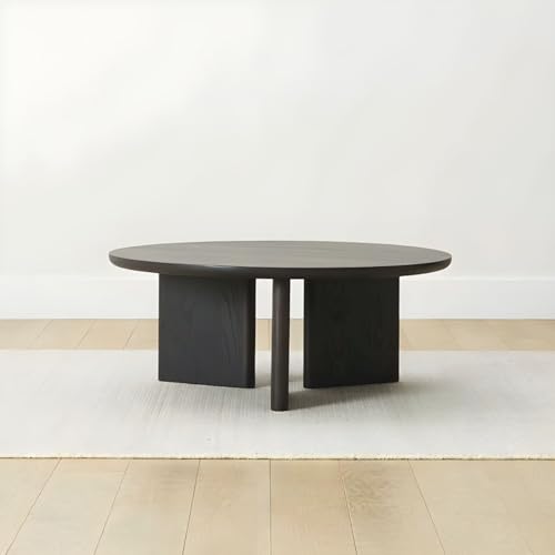 Contemporary Solid Wood Coffee Table Round Abstract Coffee Cocktail Table Nordic Ash Wood Round Coffee Table Geometric Japanese Style Bay Window Table Tea Table Black 35.5