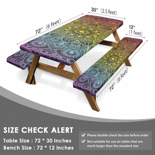 Sunflower Picnic Table Cover with Bench Covers, Black Buffalo Plaid Summer Floral Farmhouse Outdoor Camping Essentials 6FT 3PCS Fitted Rectangle RV Must Haves Tablecloth with Drawstring Bag