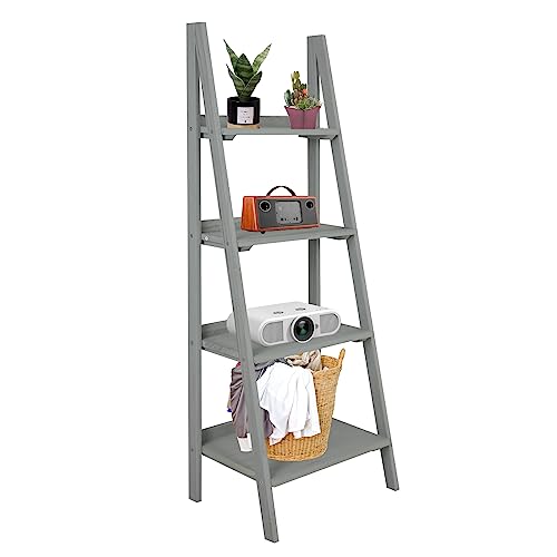 ECOMEX Ladder Shelf, 4 Tier Wooden Ladder Shelf Bookshelf, Rustic Plant Shelves Storage Rack for Home Bedroom Office, Black