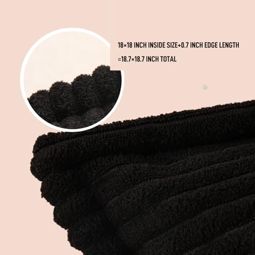 Corduroy BLACK Throw Pillow Covers Set of 2 Striped Boho Decorative with Edge Design,Super Soft Throw Pillow Cushion Covers for Couch Sofa Living room Solid Square 16×16inch/40cm×40cm