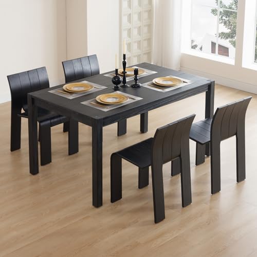 Guyou Black Wood Dining Chairs Set of 2, Modern Armless Dining Room Chairs with Wooden Back & Legs, Strip Chairs Kitchen Chairs Wooden Side Chairs for Dinner Living Room