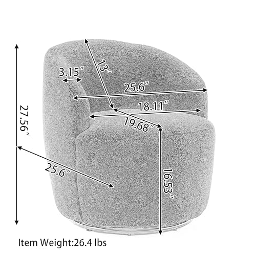 Swivel Barrel Chair, Upholstered Modern Round Accent Arm Chairs, 360° Swivel Single Sofa Armchair for Living Room and Bedroom,Teddy Fabric (Navy Blue)