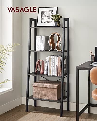 VASAGLE Ladder Shelf, 4-Tier Bookshelf, Storage Rack, Bookcase with Steel Frame, for Living Room, Home Office, Kitchen, Bedroom, Industrial Style, Rustic Dark Brown and Black ULLS44BF