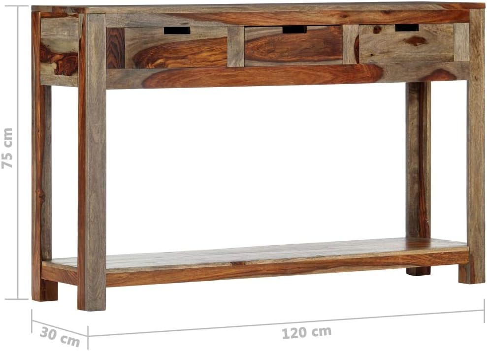 Tidyard Console Table with 3 Storage Drawers and Bottom Shelf Sheesham Wood Sofa End Table White for Entryway, Hallway, Living Room, Home Furniture 47.2 x 11.8 x 29.5 Inches (W x D x H)