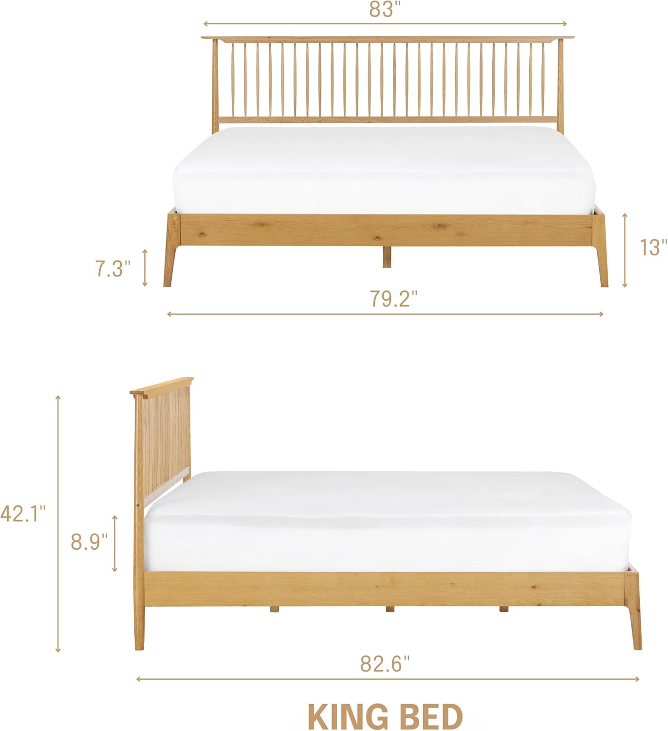 NTC Bundle Ruby King Solid Wood Bed Frame with Headboard and Solid Oak Lux Nightstand with Drawer - Rustic Oak