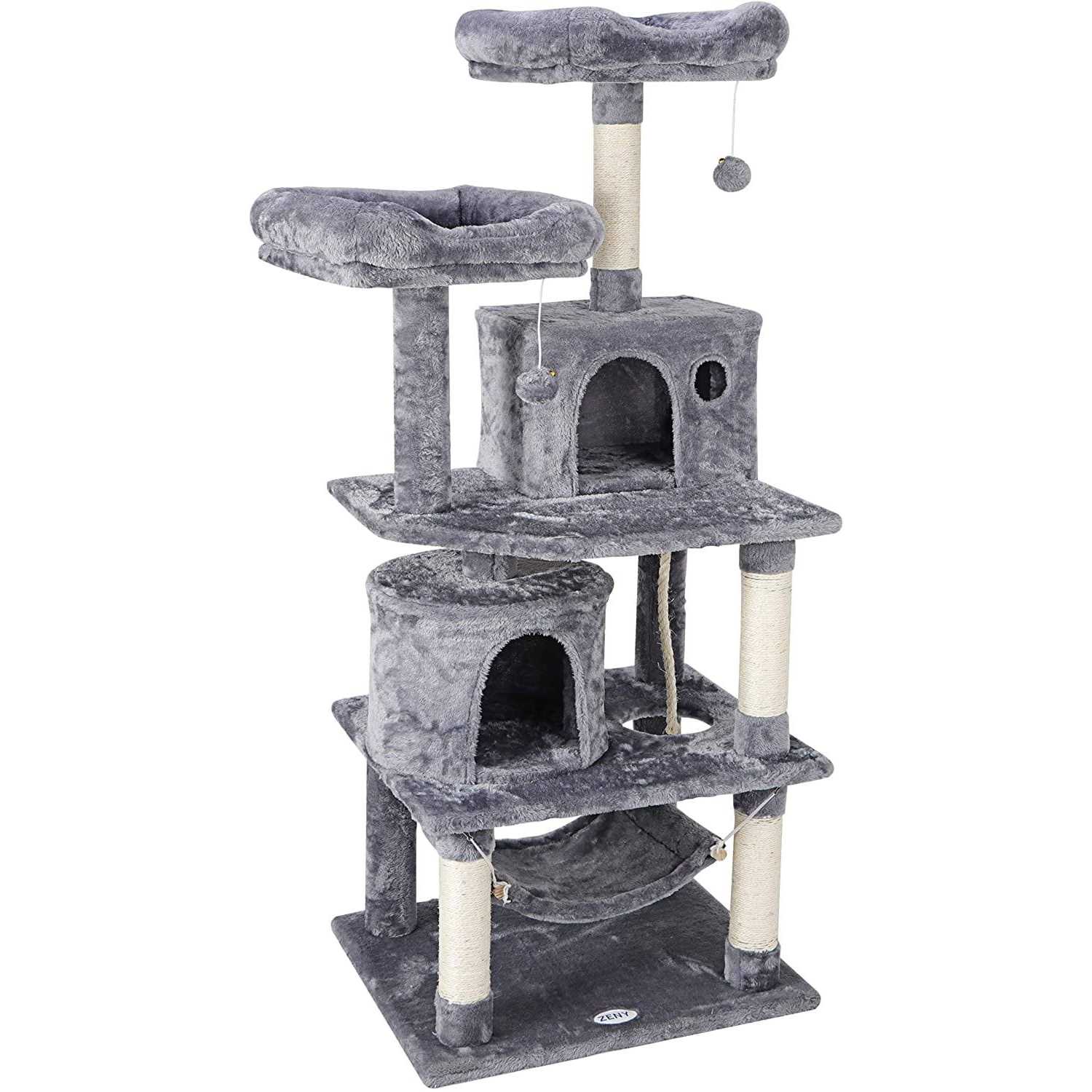 Zeny 57-in Cat Tree & Condo Scratching Post Tower Kitten Activity Play House - Pet Supplies online store