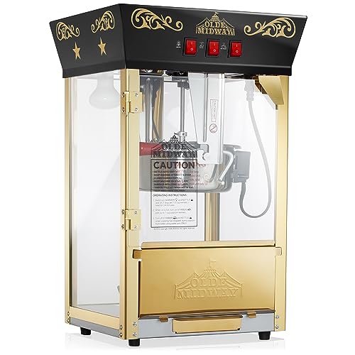 Olde Midway Movie Theater-Style Popcorn Machine Maker with 8-Ounce Kettle - Black, Vintage-Style Countertop Popper