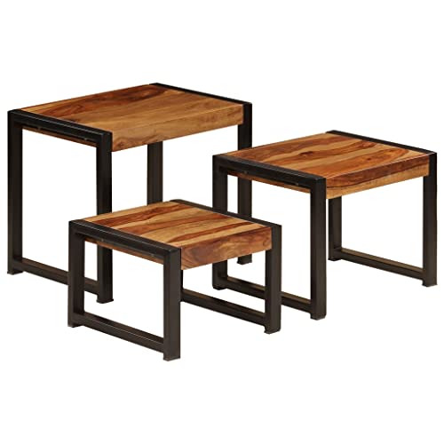 Nesting Tables 3 pcs,Nesting Side Tables,Square Table,Wood Nesting Tables,Sofa Table,Tables for Bedroom,for Family,Living Room, Small Spaces,Solid Sheesham Wood