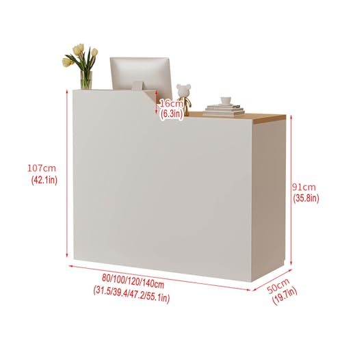 Standing wooden reception table with counter, retail checkout counter suitable for small spaces, front reception counter desk with versatile storage, suitable for supermarkets, salons, hotels, and off