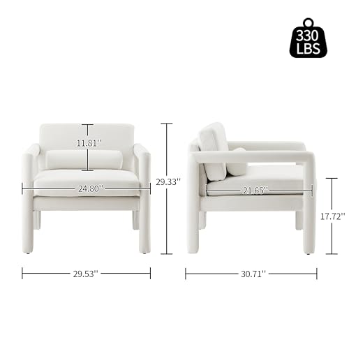 Art Leon Modern Accent Chair, Velvet Upholstered Arm Chair with Pillow, Single Sofa Chair for Living Room Bedroom, Red