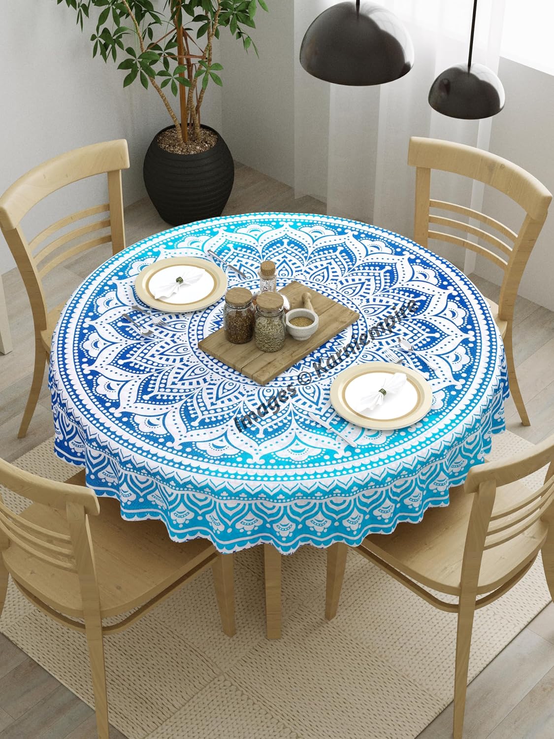 Round Mandala Bohemian Hippy Beach Tablecloth Bho Table Cloth Mat Decorative Table Cover for Wedding Party Dining Banquet Buffet Parties ​Camping 50 Inches