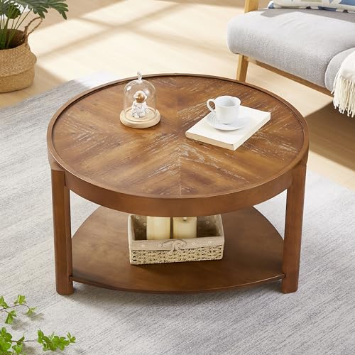 Round Rattan Coffee Table for Living Room, Natural Woven Rattan Round End Table for Apartment Living Room (Coffee Table Only)