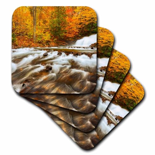 Set of 8 Coasters - Soft - Canada, Ontario, Rosseau. Skeleton River at Hatchery Falls in Autumn. Landscape