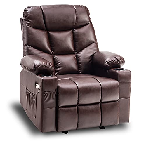 MCombo Manual Glider Rocker Recliner Chair with Cup Holders for Nursery, USB Ports, 2 Side & Front Pockets, Fabric 8002 (Beige)