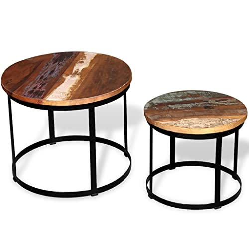 Two Piece Coffee Table Set Solid, Wood Round 15.7