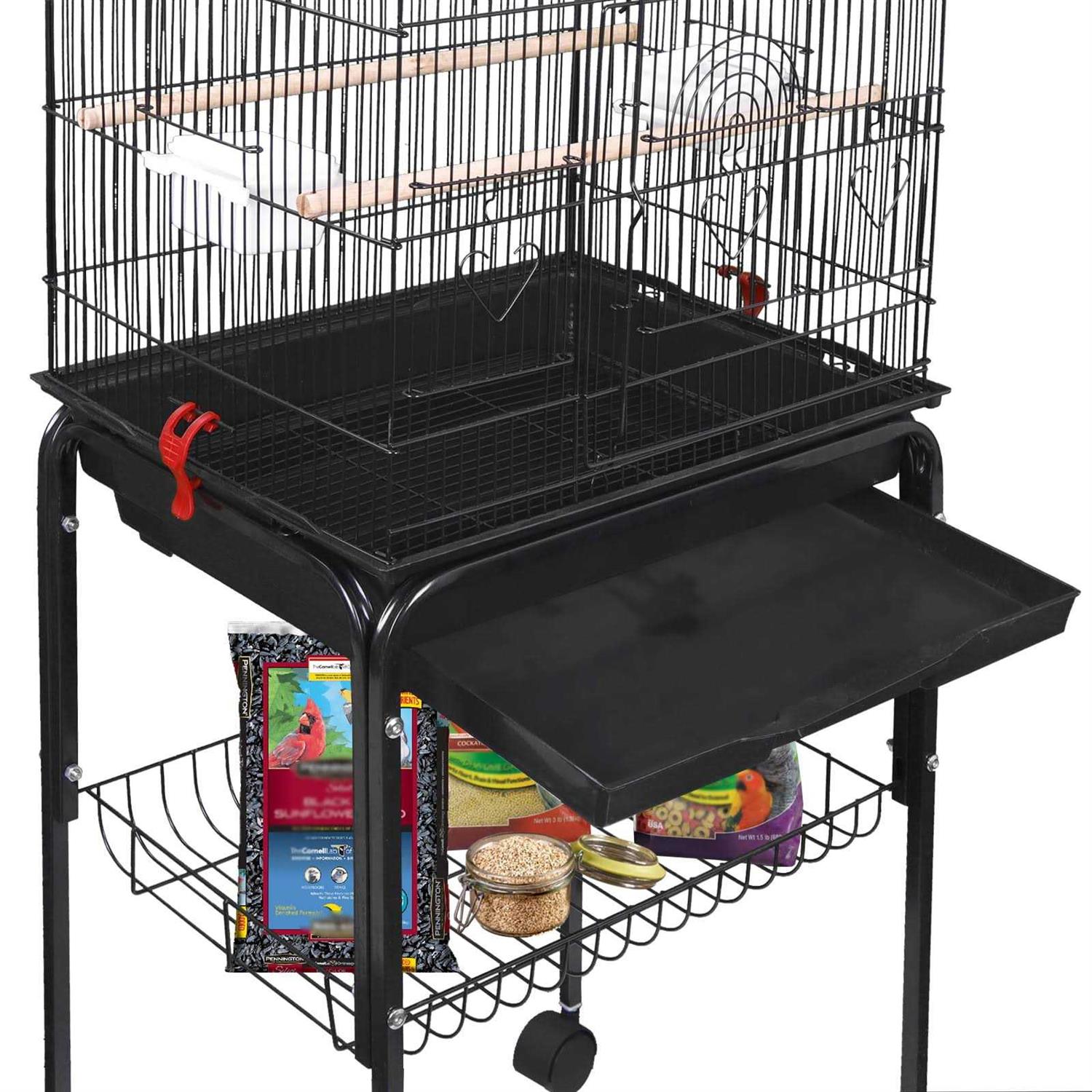 Zeny 59'' Bird Cage Large Wrought Iron Cage for Cockatiel Sun Conure Parakeet with Rolling Stand - Pet Supplies online store