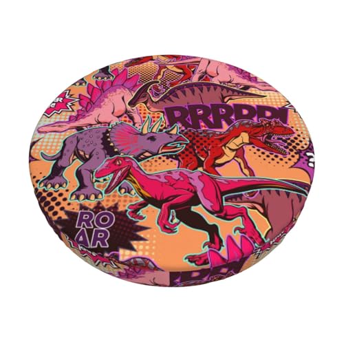Multicolored Pattern of Dinosaurs Round Bar Chair Cushion Cover Multicolored Pattern of Dinosaurs Stool Covers Soft Washable Elastic Fabric for Dining Room Office Kitchen Home Decor
