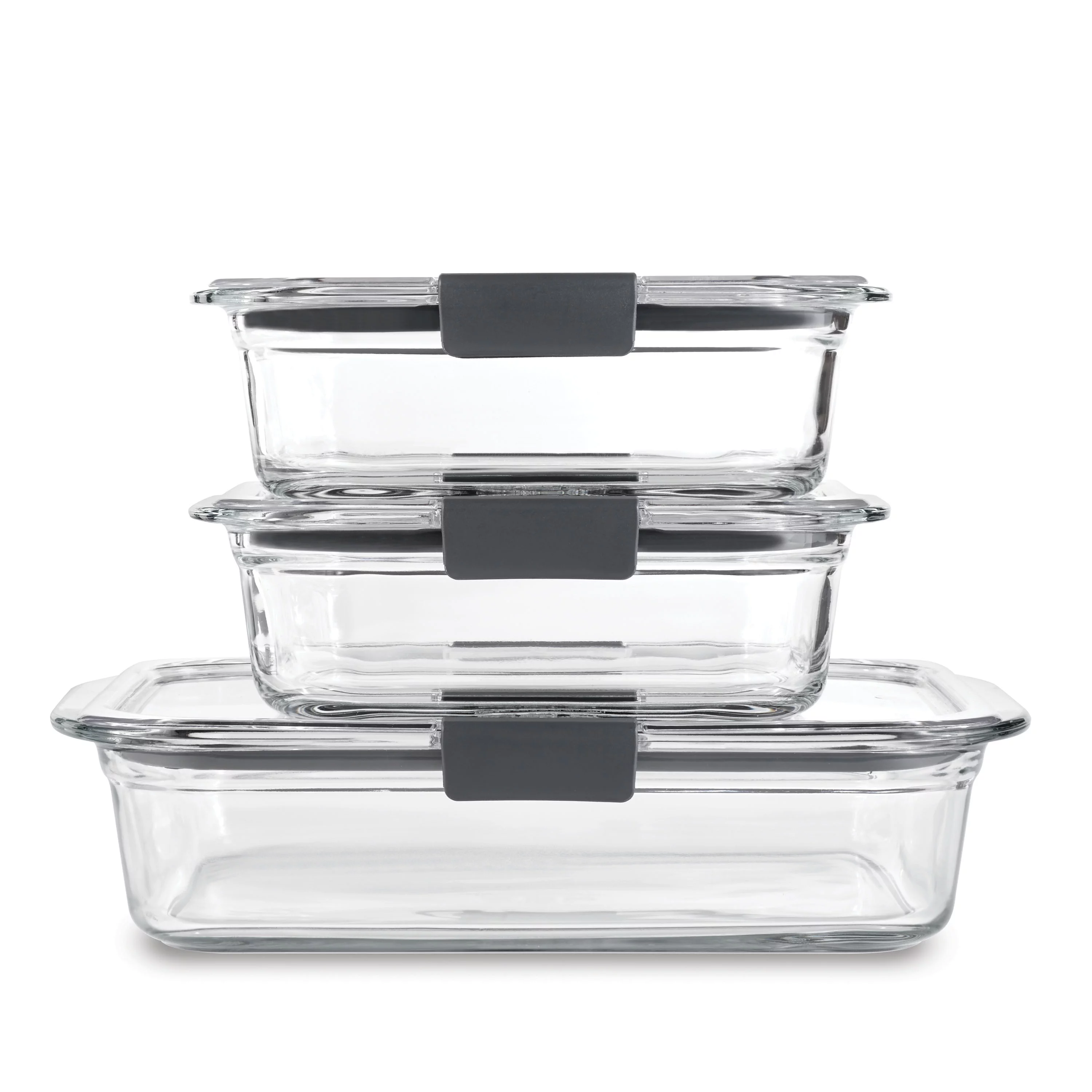 Rubbermaid Brilliance Glass Set of 3 Food Storage Containers with Latching Lids, Leakproof
