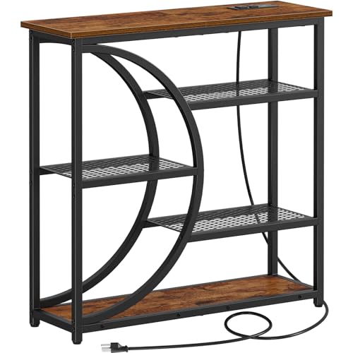 Snughome Entryway Table, Console Table with Charging Station, Industrial Narrow Sofa Table with 5 Tier Storage Shelves, Entrance Table for Hallway, Behind The Couch, Living Room, Foyer