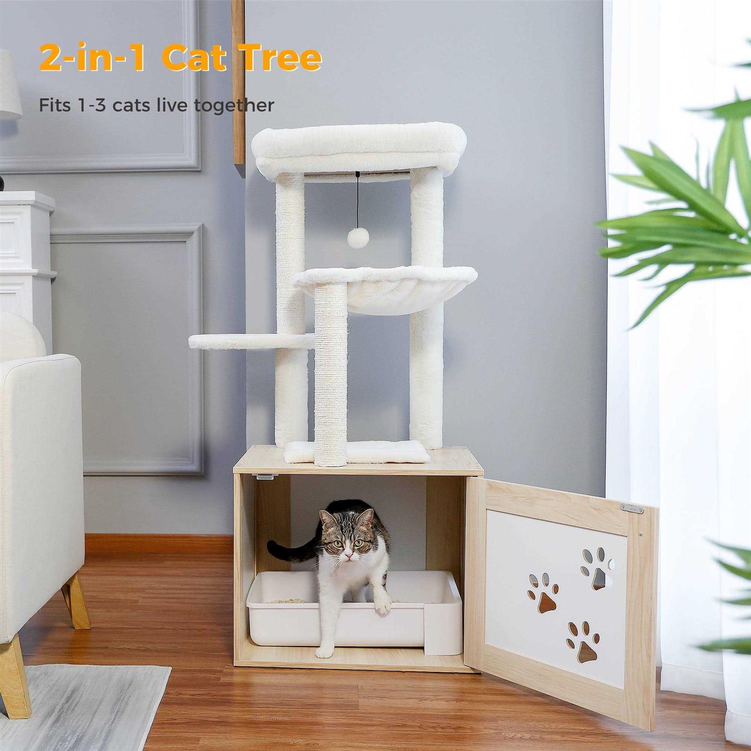 Pawz Road Cat Tree with Litter Box Enclosure Cat Tower with Scratching Posts for All Indoor Cats - Pet Supplies online store