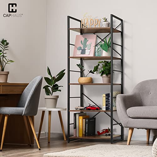 CAPHAUS 5 Tier Bookshelf, Bookcase Shelf Storage Organizer for Living Room, Kitchen, 24 Inch Width Free Standing Shelf, Industrial Book Shelves for Home Office, Dark Grey Vintage Shelves & Metal Frame
