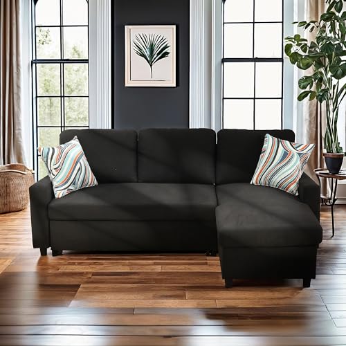 Modern L-Shaped Couch SofaBed Reversible Sectional Sofa Sleeper with Storage Chaise Lounge, Red