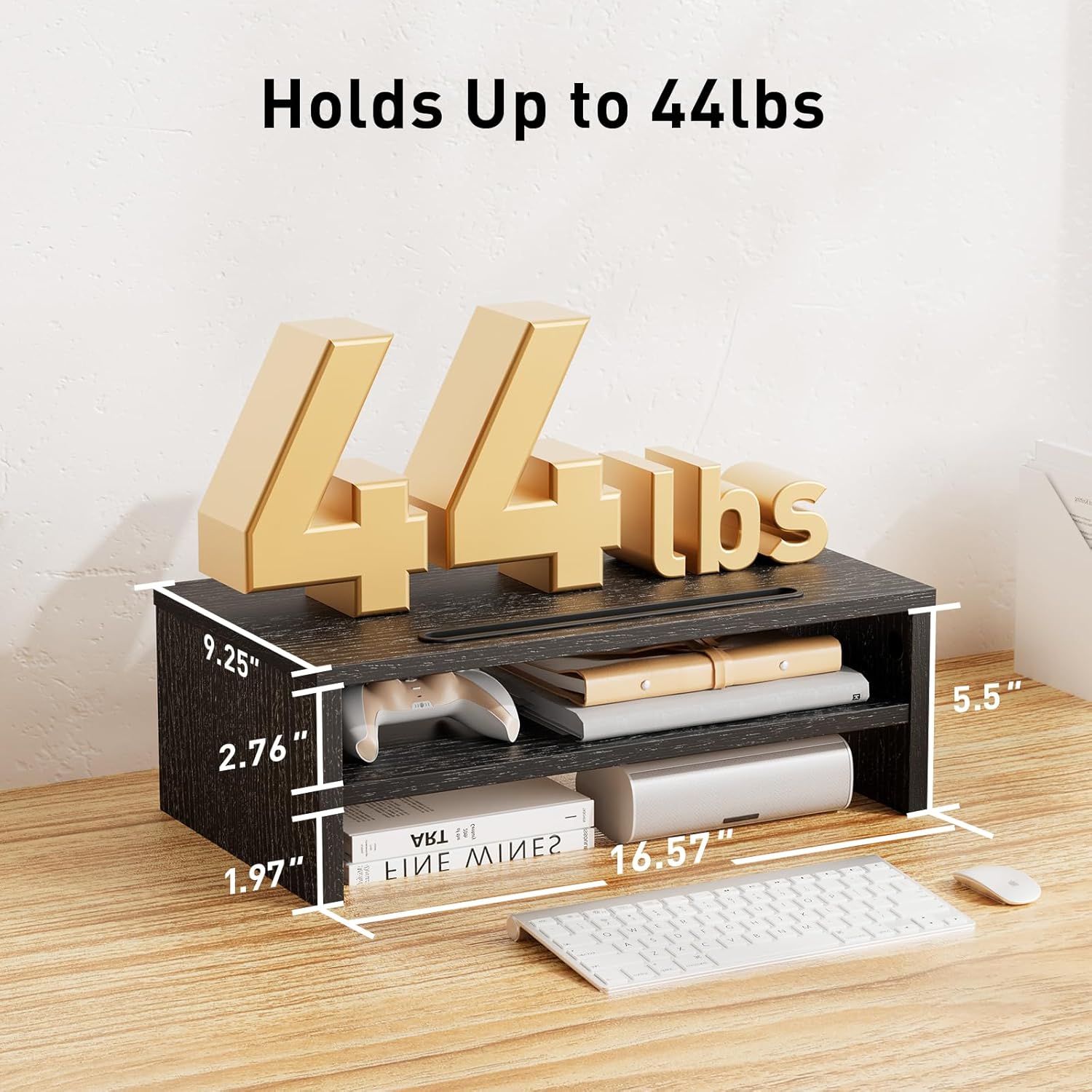 LORYERGO Monitor Stand - Monitor Riser 16.5 inch, 2 Tier Computer Stand, Monitor Stand Riser w/Cellphone Holder & Storage Space, Desk Stand for Laptop, Printer, PC, for Home & Office