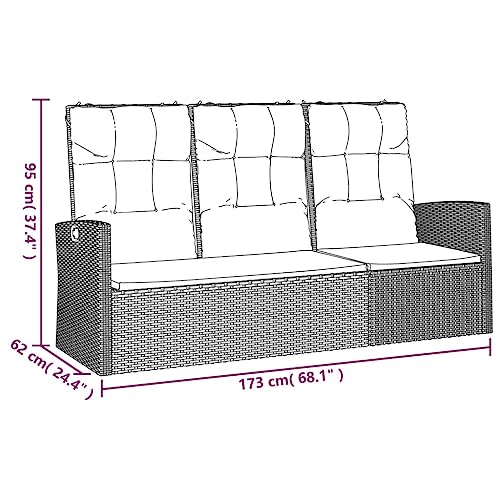 Patio Benches Reclining Patio Bench with Cushions Black 68.1