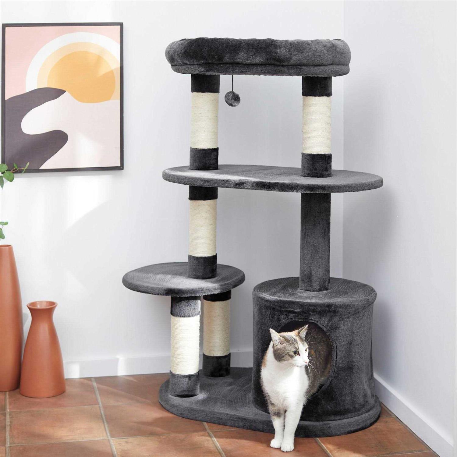 Frisco 59.5-in Heavy Duty Faux Fur Cat Tree Condo - Pet Supplies online store