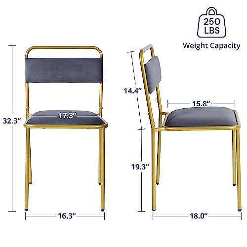 Cozy Castle Dining Chairs Set of 4, Velvet Upholstered Kitchen Chairs, Mid-Century Modern Stackable Chairs with Gold Legs, Grey