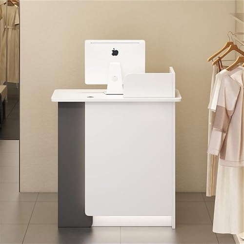 Receptionist Desk, Standing Checkout Counter, Retail Counter Lockable with Drawer, Reception Desk with Counter for Supermarket Convenience, Beauty Salon(White,Left)