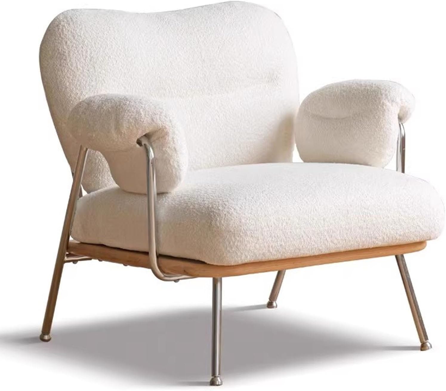 Mid-Century Modern Accent Chair Armchair, Soft Sherpa Sofa Lounge Chair Reading Chair with Metal Leg for Living Room Bedroom Office