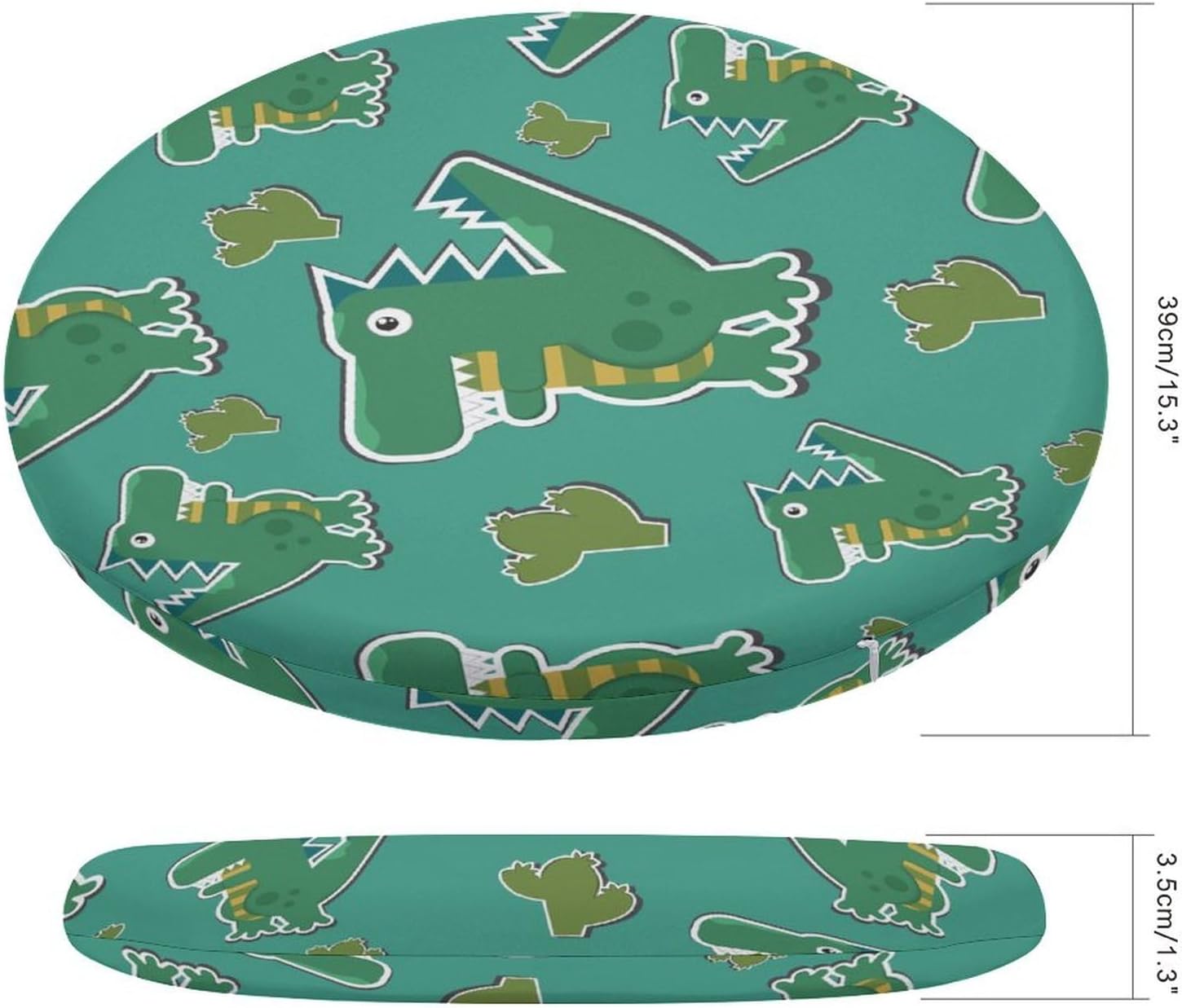 Round Seat Cushion Dinosaurs Green Cute Soft Memory Foam Chair Pads Non Slip Removable Washable Zipper Chair Cushions for Office Kitchen Dining Room Tatami 15.35in