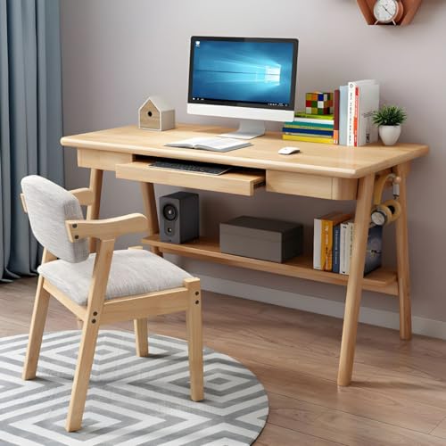 CraftThink Writing Desk, Computer Desk Study Table Work Desk with Keyboard Tray, 2 Drawers and Exterior Shelf for Home Bedroom Office Study, White 55