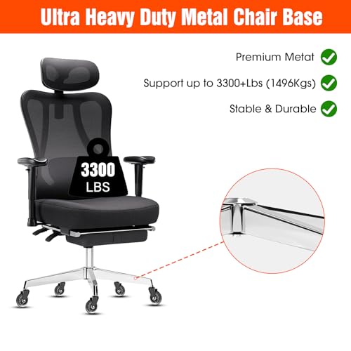 Office Chair Base Replacement (3300 lbs) - Heavy Duty Alloy Office Chair Base Replacement, Office Chair Reinforced Metal Legs, Universal Gas Cylinder and Caster Socket (Office chair base)