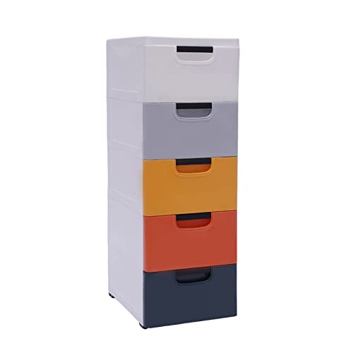 TFCFL Plastic Drawers Dresser Storage Cabinet, 5 Drawer Stackable Vertical Clothes Storage Tower, Closet Drawers Tall Dresser Organizer for Clothes, Playroom, Bedroom Furniture (Morandi Color)