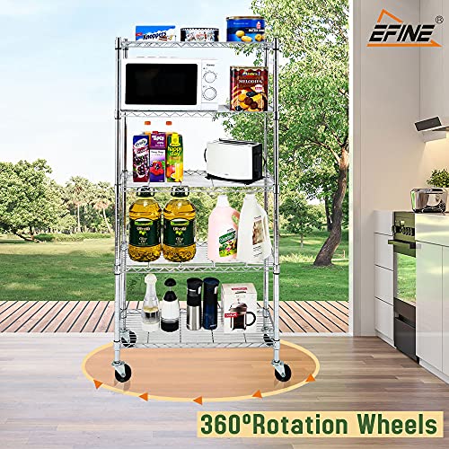 EFINE 4-Shelf Shelving Units and Storage on 3'' Wheels with 4-Shelf Liners, Adjustable Heavy Duty Steel Wire Shelving Unit for Garage, Kitchen, Office (36W x 14D x 57.7H) Pole Diameter 1 Inch