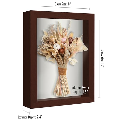 Americanflat Front Opening 8x10 Shadow Box Frame with Shatter-Resistant Glass - Silhouette Collection - Shadow Box Display Case for Tabletop and Wall Display - Rustic Brown