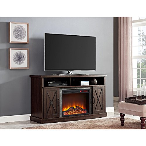 Ameriwood Home Barrow Creek Fireplace TV Stand for TVs up to 60 Inch, Replaceable Electric Fireplace Insert Heater, Remote Control, Timer, Realistic Log and Flame Effect, Espresso
