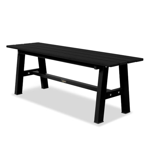 VINGLI 47” Outdoor Bench HDPE Patio Garden Bench w/Metal Legs, Poly Lumber Outdoor Backless Bench, 660 LBS Capacity (Black)