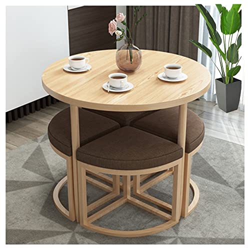 Modern Small Coffee Table,Round Dining Room Table Set,Kitchen Table and Chairs Set for 4,Office Business Hotel Lobby Dining Table Set,Diameter 80CM,for Bedroom, Living Room,Balcony,Apartment ( Color :
