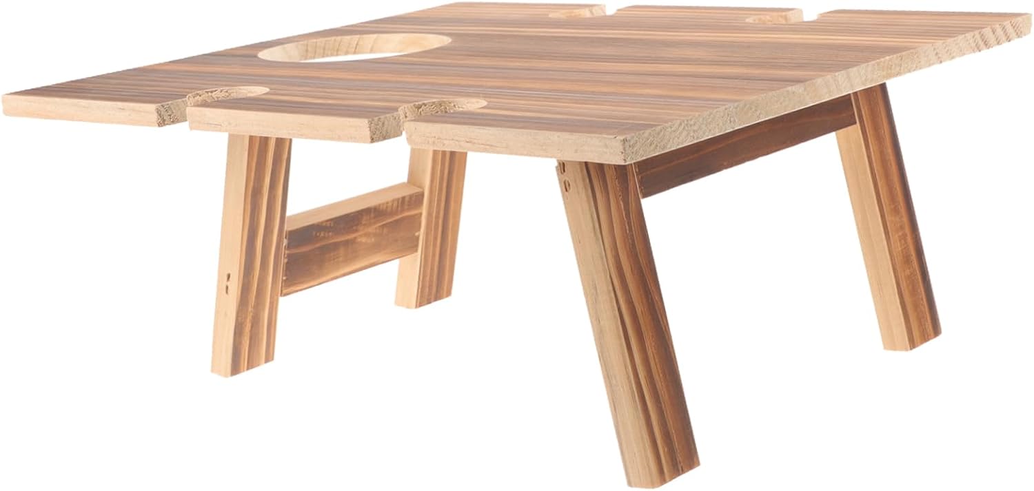 BESPORTBLE Housewarming Unique Picnic Table Wood Beverage Table Wine Storage Holder Wooden Picnic Table for Outdoors Outdoor Wine Tables Wood Picnic Table Wine Picnic Table Wine Holder
