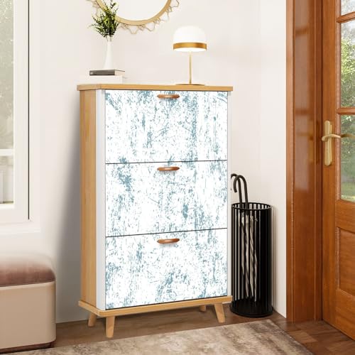 Shoe Storage Cabinet for Entryway Rounded Squares Black White Seamless Pattern Geometric Website 3 Flip Drawers Shoe Cabinet Hidden Rotating Wooden Shoe Rack Storage Organizer