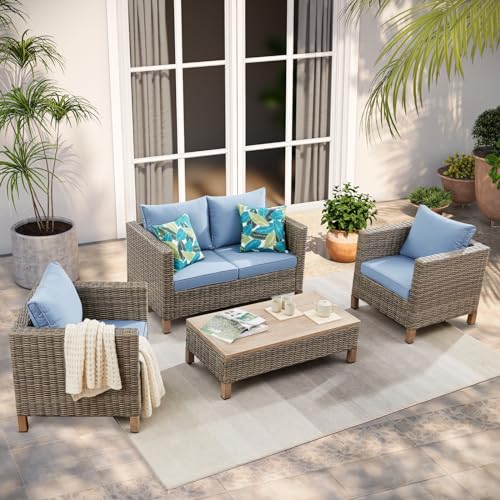 9 Pieces Patio Furniture Sets All Weather Reinforced Wicker Rattan Sectional Sofa with Metal Top Coffee Table Outdoor Furniture Conversation Set for Porch, Poolside, Garden, Backyard, Red