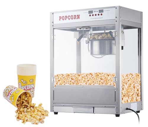 8 OZ Popcorn Machine with Cart, [3 Mins Get 60 Cups] [Durable] [Professional] [Easy Cleaning] Commercial Popcorn Machine Cart, Old Fashion Movie Theater Style- Red