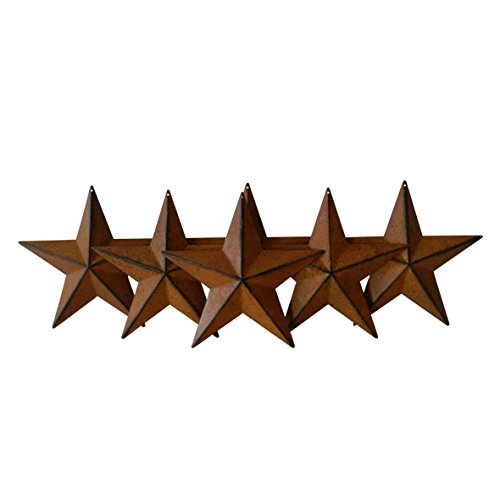 CVHOMEDECO. Country Rustic Antique Vintage Gifts Metal Barn Star Wall/Door Decor, 5-1/2 Inch, Set of 6. (Burgundy)