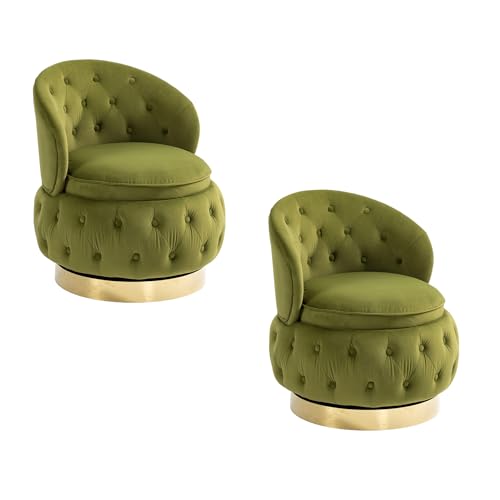 Swivel Barrel Chair with Storage Set of 2, Upholstered Velvet Round Swivel Accent Chair, 360 Swivel Lounge Chair, Modern Swivel Arm Chair for Living Room Bedroom Club, Gray