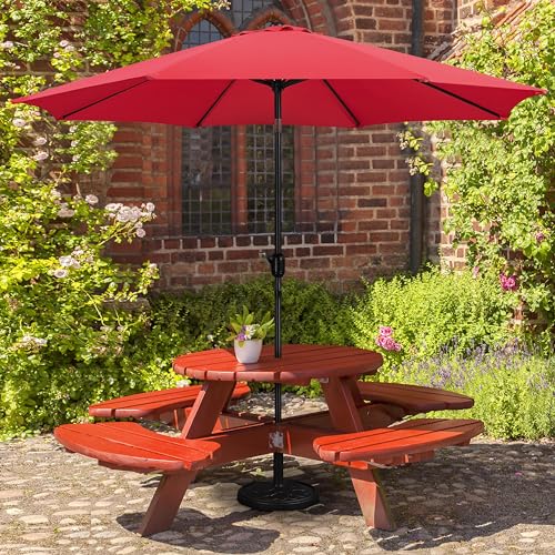 Yaheetech 7.5FT Patio Umbrella Outdoor Market Table Umbrella with 6 Sturdy Ribs, Push Button Tilt & Crank for Garden/Lawn/Deck/Backyard/Pool/Beach (Red)